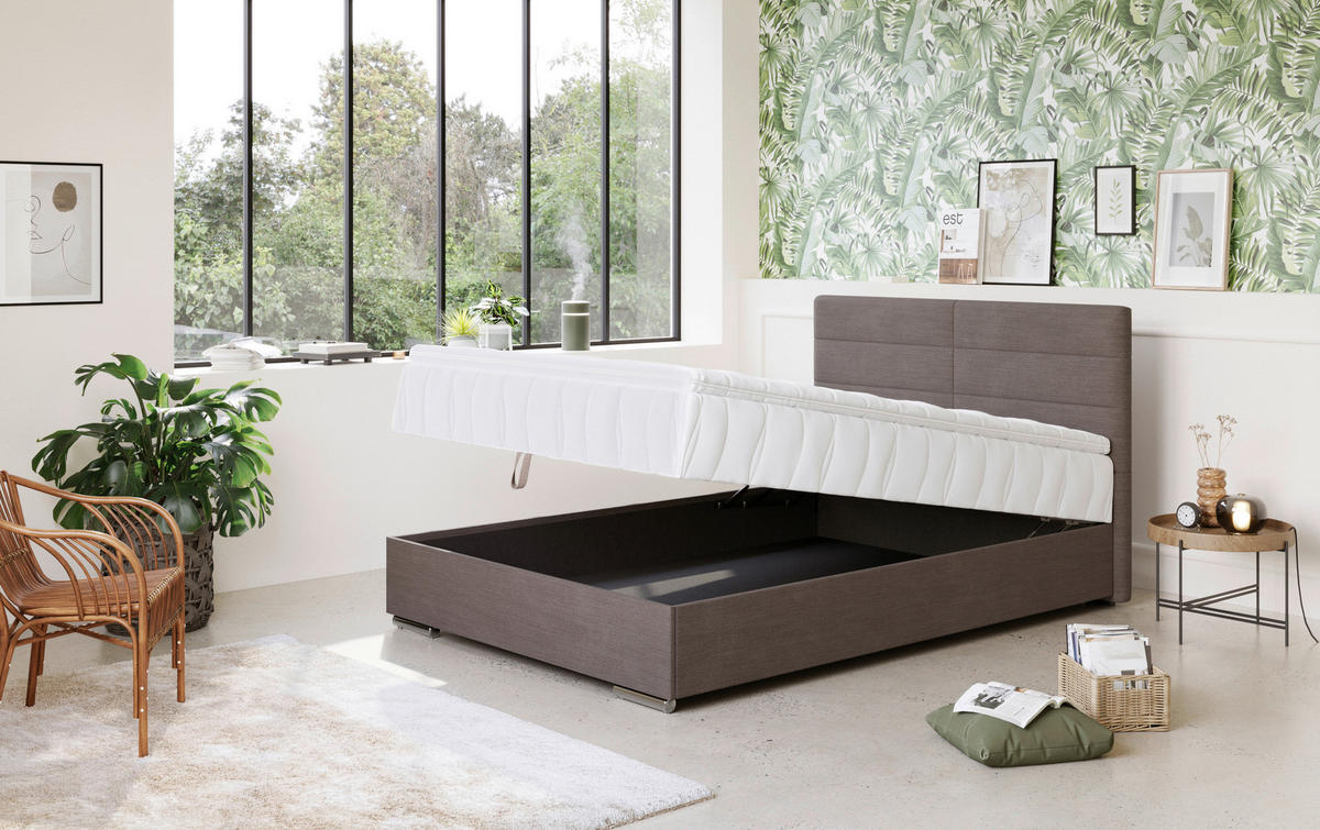 BOXSPRING-ÁGY 140/200 cm  taupe  - króm/taupe, Basics, faalapú anyag/textil (140/200cm) - Carryhome