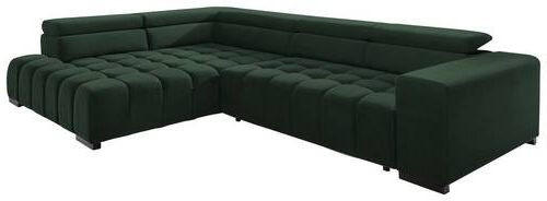 ECKSCHLAFSOFA Grün Velours  - Schwarz/Grün, Design, Holz/Textil (201/307cm) - Livetastic
