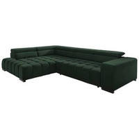 ECKSCHLAFSOFA in Velours Grün  - Schwarz/Grün, Design, Holz/Textil (201/307cm) - Livetastic