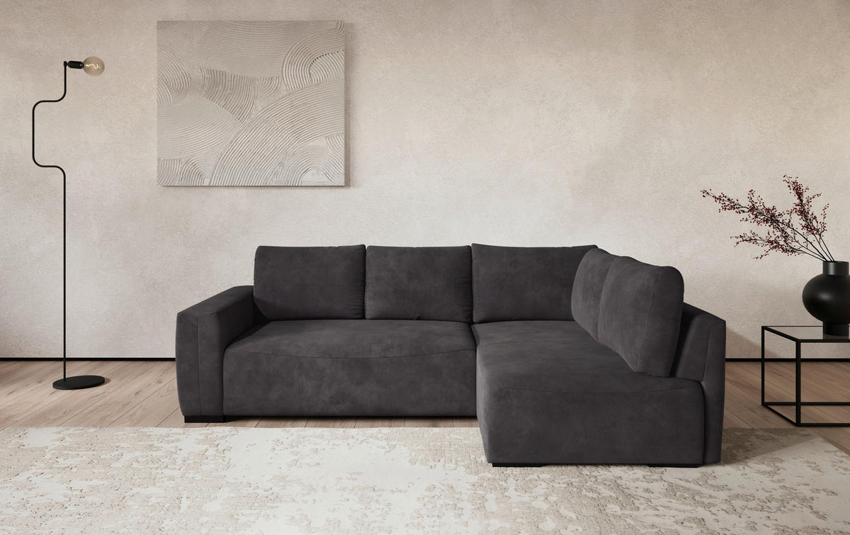 ECKSOFA GIRO in Chenille Schwarz  252/170 cm  - Schwarz, Trend, Kunststoff/Textil (252/170cm) - MID.YOU