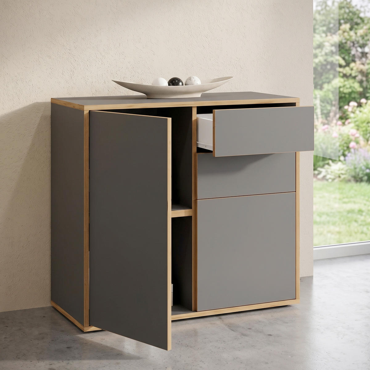 KOMMODE Salia, 79/74/33 cm, 2 Schublade(n)  - Honigeiche/Anthrazit, Design, Holzwerkstoff/Kunststoff (79/74/33cm) - MID.YOU