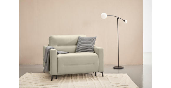 SCHLAFSESSEL Echtleder Beige Liegefunktion Rücken echt  - Beige/Schwarz, Design, Leder/Metall (115/89/97cm) - Novel