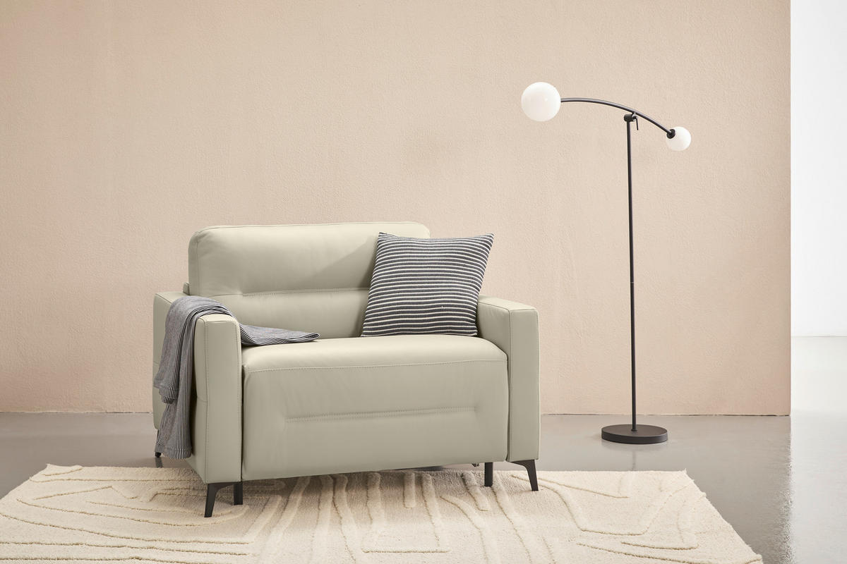 SCHLAFSESSEL Echtleder Beige Liegefunktion Rücken echt  - Beige/Schwarz, Design, Leder/Metall (115/89/97cm) - Novel