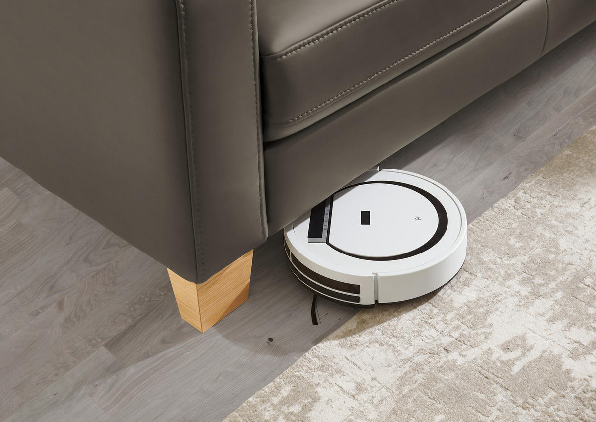 ECKSOFA in Echtleder Graubraun  - Eiche Bianco/Graubraun, Natur, Leder/Holz (257/235cm) - Valdera