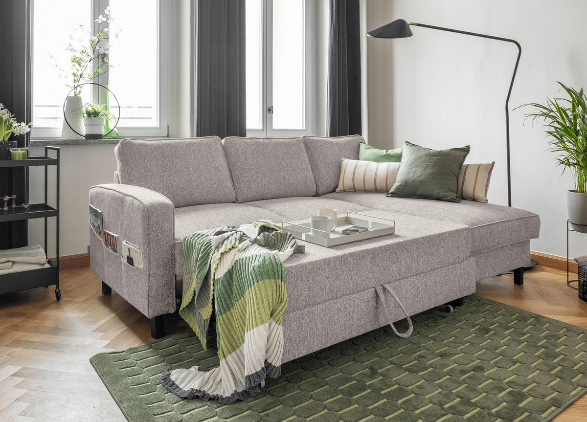 ECKSOFA in Struktur Grauweiss  - Schwarz/Grauweiss, Holz/Textil (228/148cm) - MID.YOU
