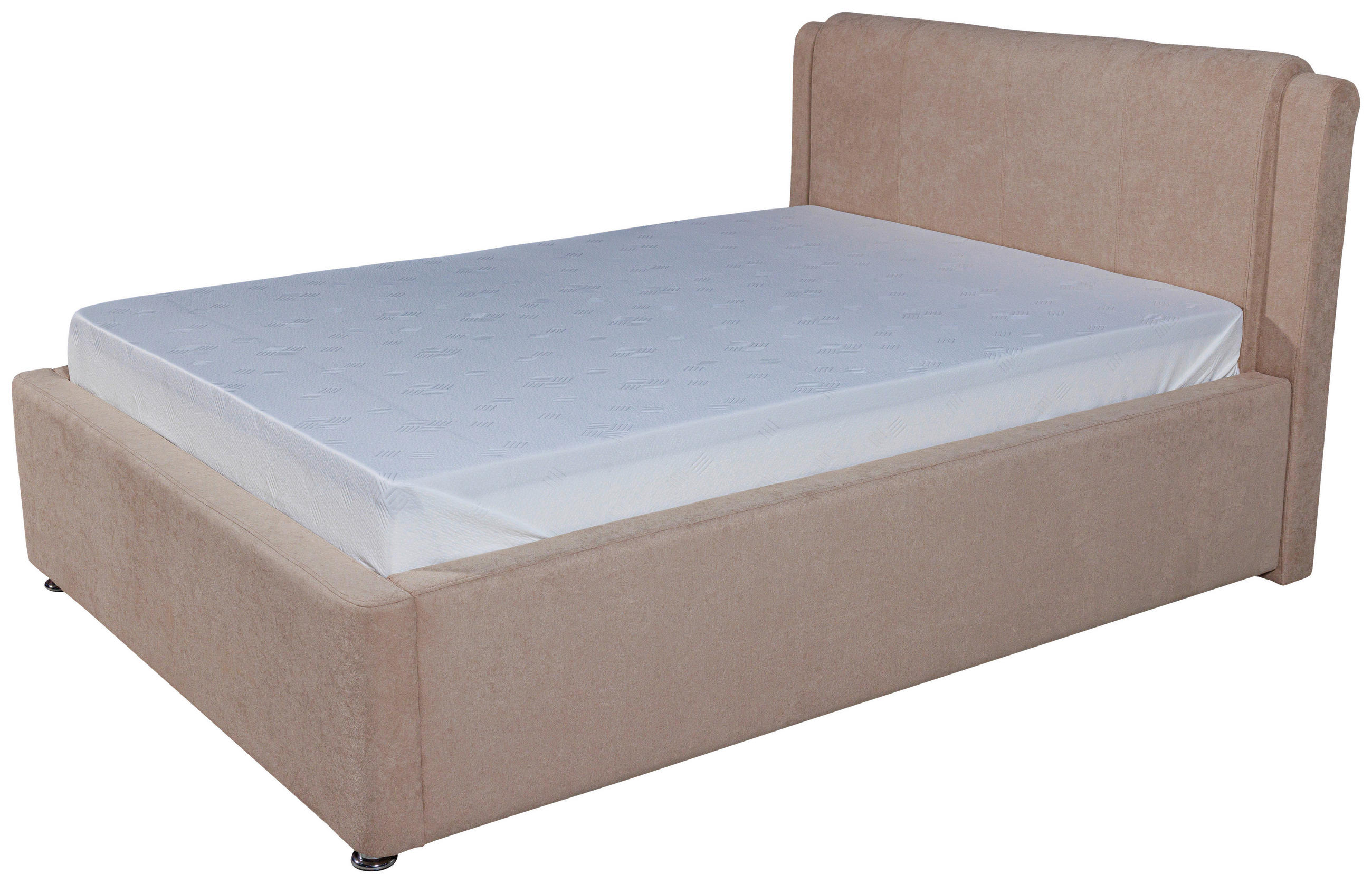 Pat Tapițat, 180/200 cm, bej - bej/culoare crom, Basics, metal/material pe bază de lemn (180/200cm) - Ti'me