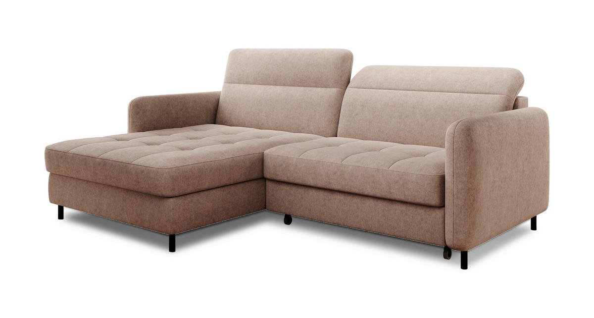 ECKSOFA in Velours Beige  165/228 cm  - Beige/Schwarz, Design, Textil/Metall (165/228cm) - MID.YOU
