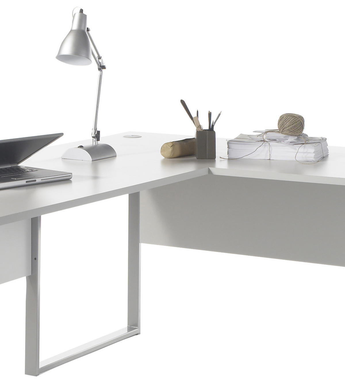 ECKSCHREIBTISCH 170+223/77/73 cm  in Hellgrau  - Hellgrau/Alufarben, Design, Holzwerkstoff/Metall (170+223/77/73cm) - MID.YOU