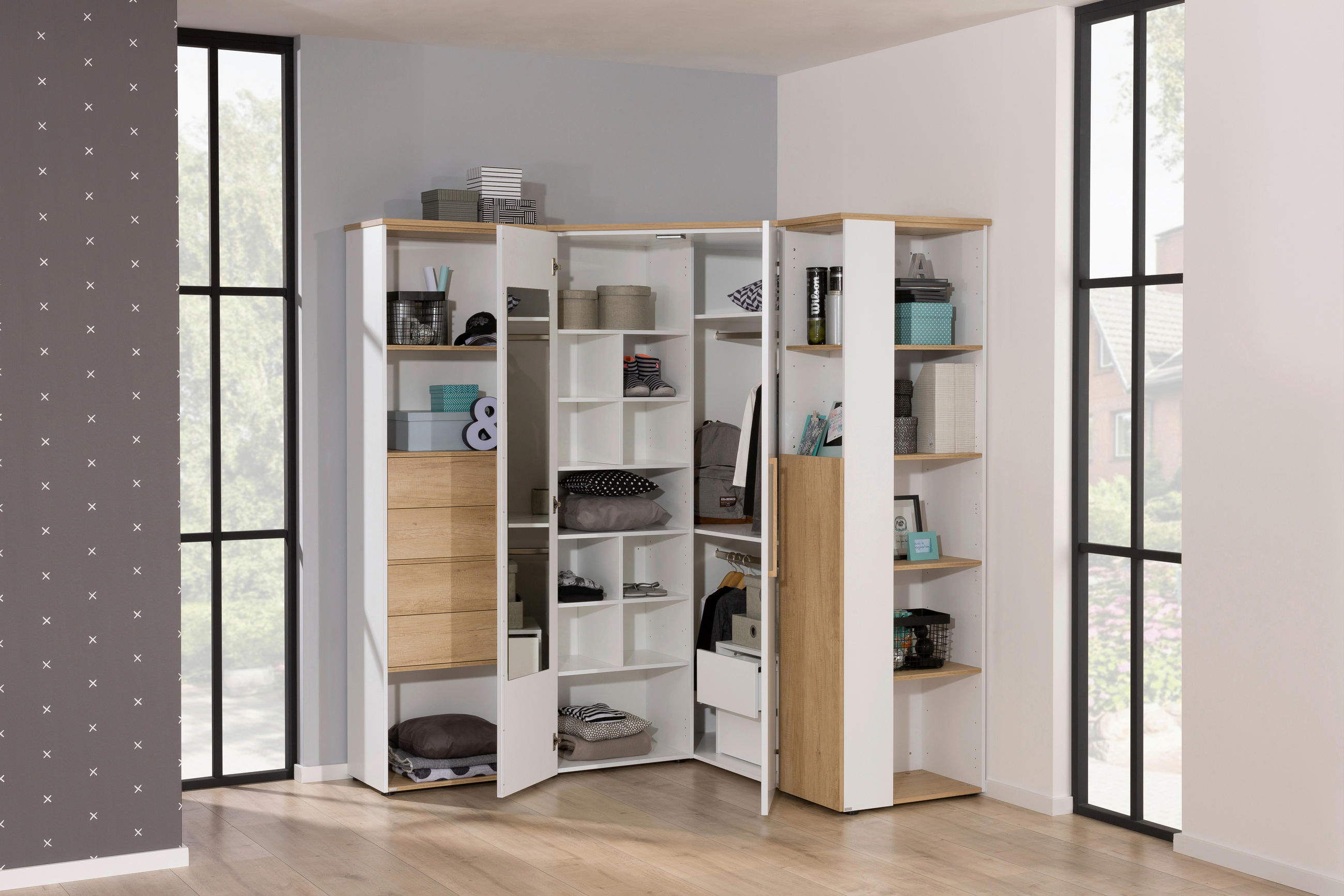 Thumbnail - Paidi Babykleiderschrank Oscar, Weiß, Eiche, Holzwerkstoff, Eiche, massiv, 6 Fächer, 101.9x206x125.9 cm, Blauer Engel, G...