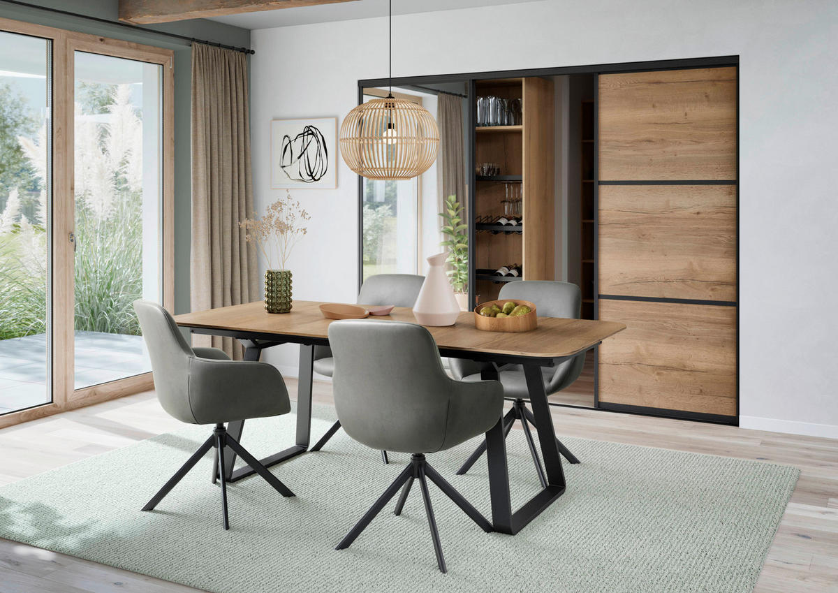 ARMLEHNSTUHL  in Edelstahl Lederlook (vegan)  - Hellgrau/Schwarz, Basics, Textil/Metall (62/89/61cm) - Celina Home