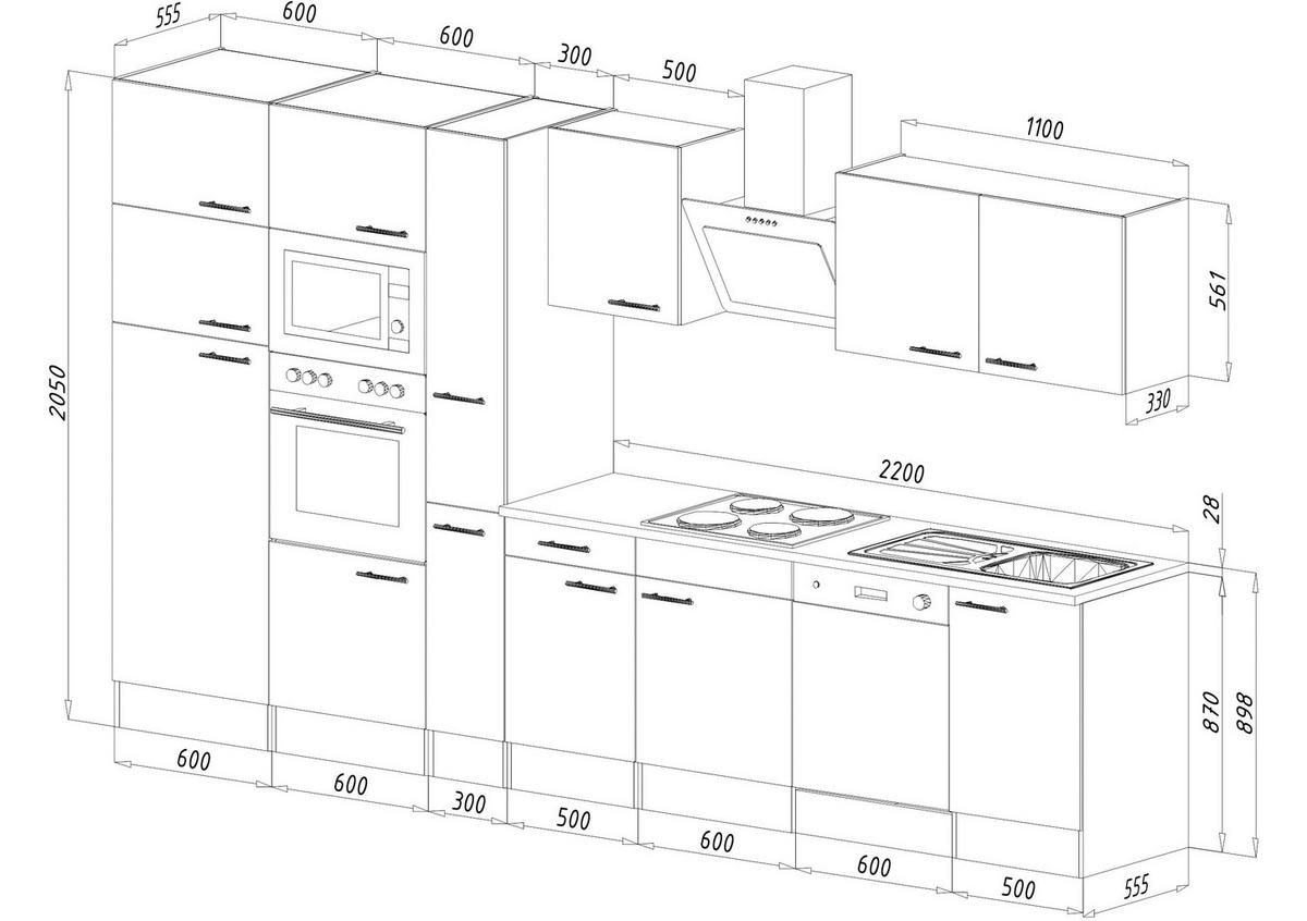 KÜCHENBLOCK 370 cm   Weiss, Eichefarben  - Weiss/Eichefarben, Modern, Holzwerkstoff (370cm) - Respekta