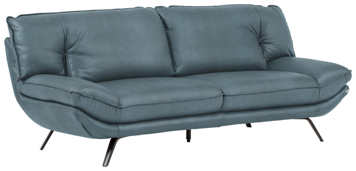 3-SITZER-SOFA in Leder Blau  - Blau/Schwarz, Design, Leder/Metall (226/95/95cm) - Celina