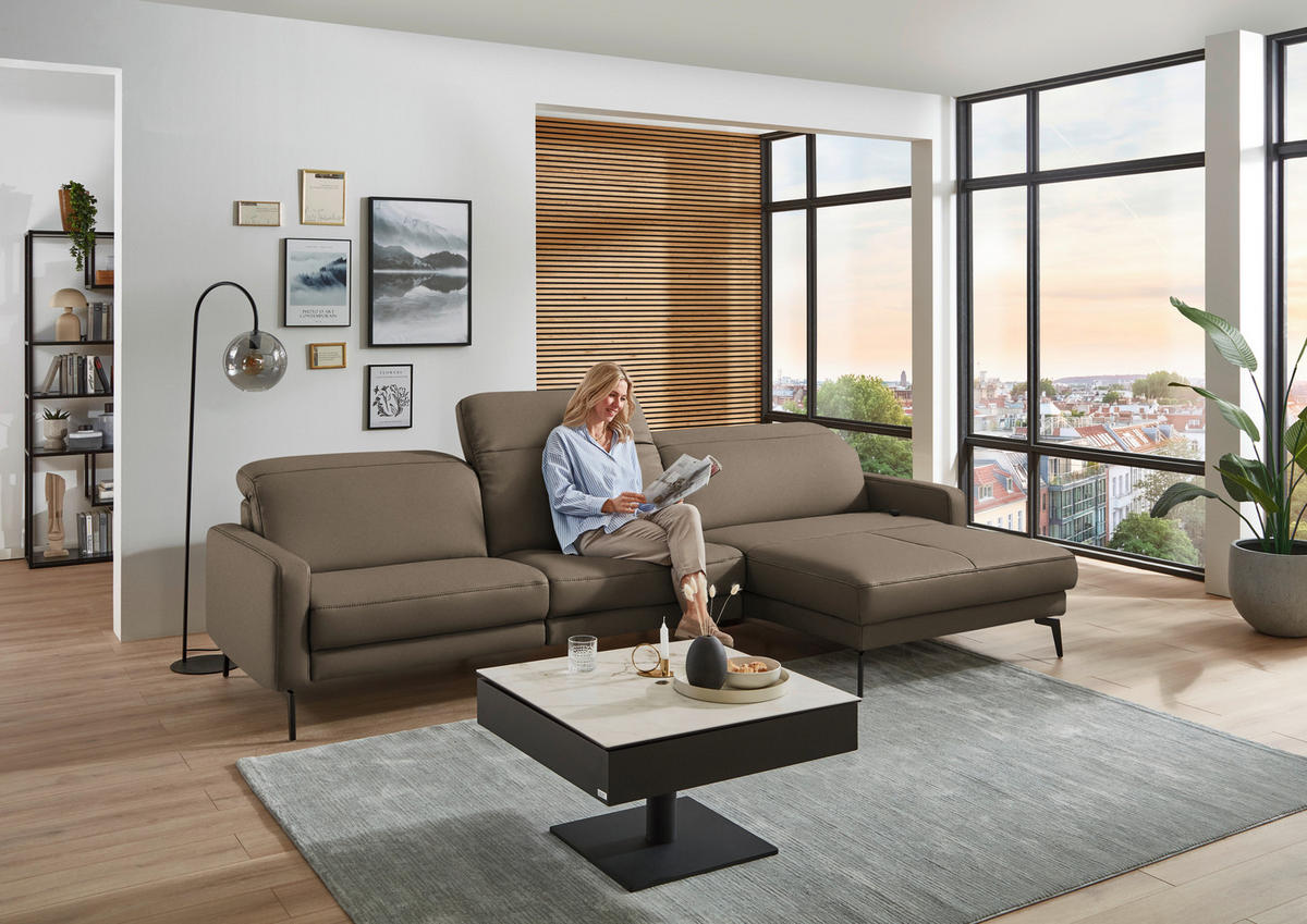 ECKSOFA  Echtleder Taupe  - Taupe/Schwarz, Design, Leder/Metall (323/179cm) - Dieter Knoll