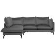 ECKSOFA  in Samt Dunkelgrau Rückenkissen, Rücken echt  200/241 cm  - Dunkelgrau/Schwarz, Design, Textil/Metall (200/241cm) - Carryhome