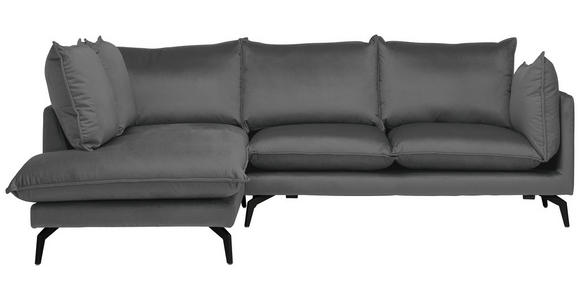 ECKSOFA  in Samt Dunkelgrau Rückenkissen, Rücken echt  200/241 cm  - Dunkelgrau/Schwarz, Design, Textil/Metall (200/241cm) - Carryhome