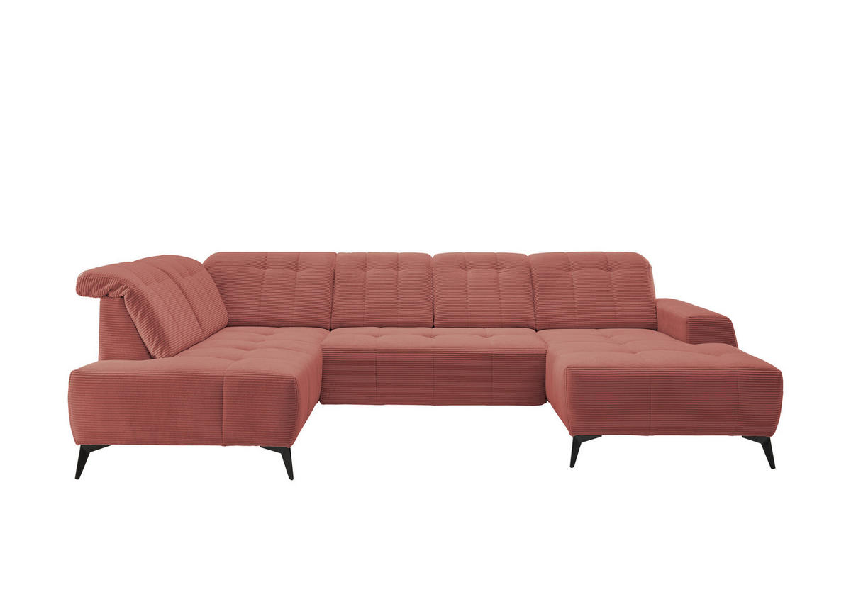 WOHNLANDSCHAFT SANO Koralle Cord  - Koralle/Schwarz, MODERN, Textil/Metall (200/337/180cm) - Livetastic
