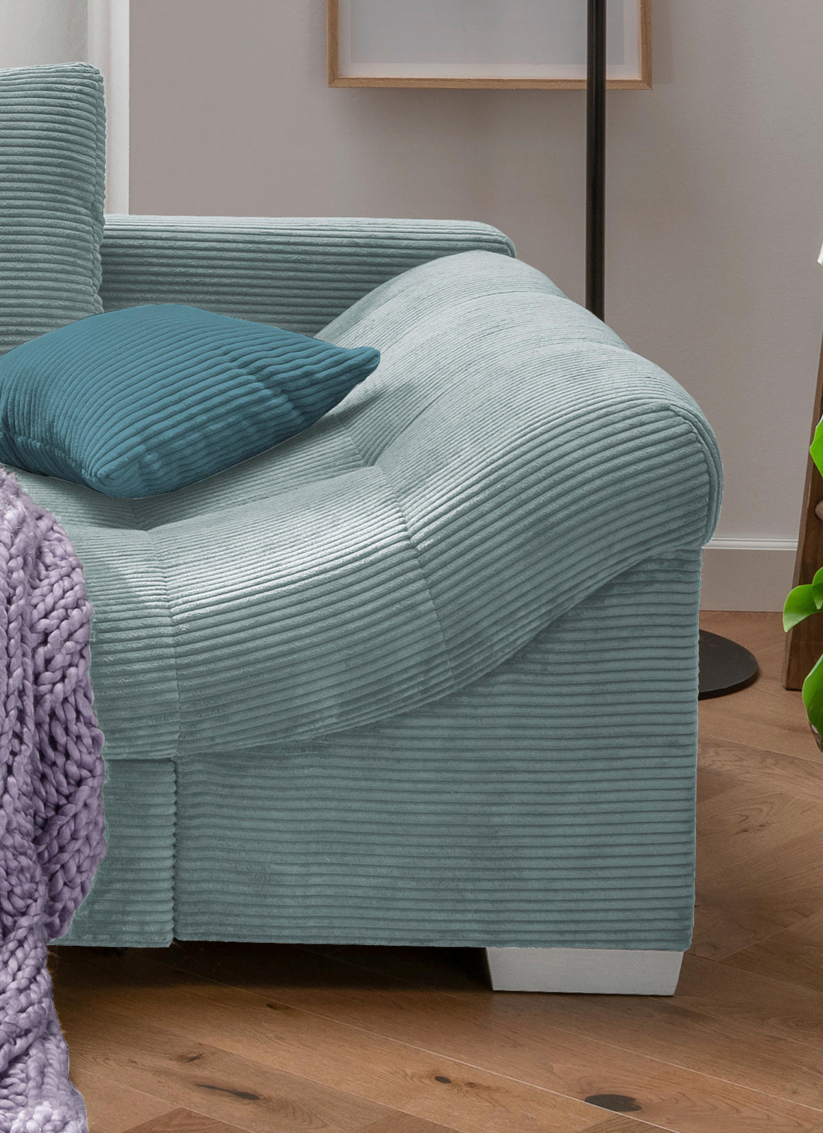 ECKSOFA Hellblau Cord  - Silberfarben/Petrol, Design, Holz/Textil (202/298cm) - MID.YOU