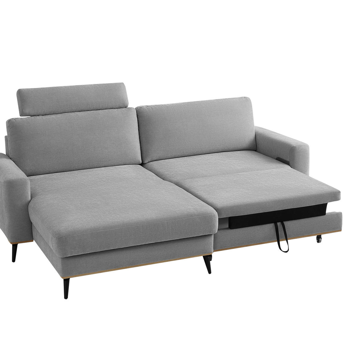 ECKSOFA Chenille Hellgrau  - Hellgrau/Schwarz, Konventionell, Holz/Textil (167/87/234cm) - MID.YOU