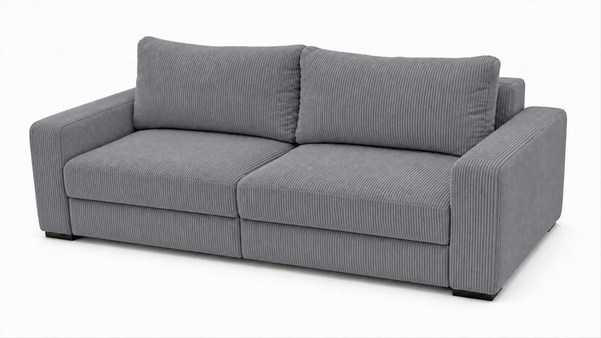 3-SITZER-SOFA Cord Grau  - Schwarz/Grau, Basics, Holz/Textil (250/90/110cm) - MID.YOU