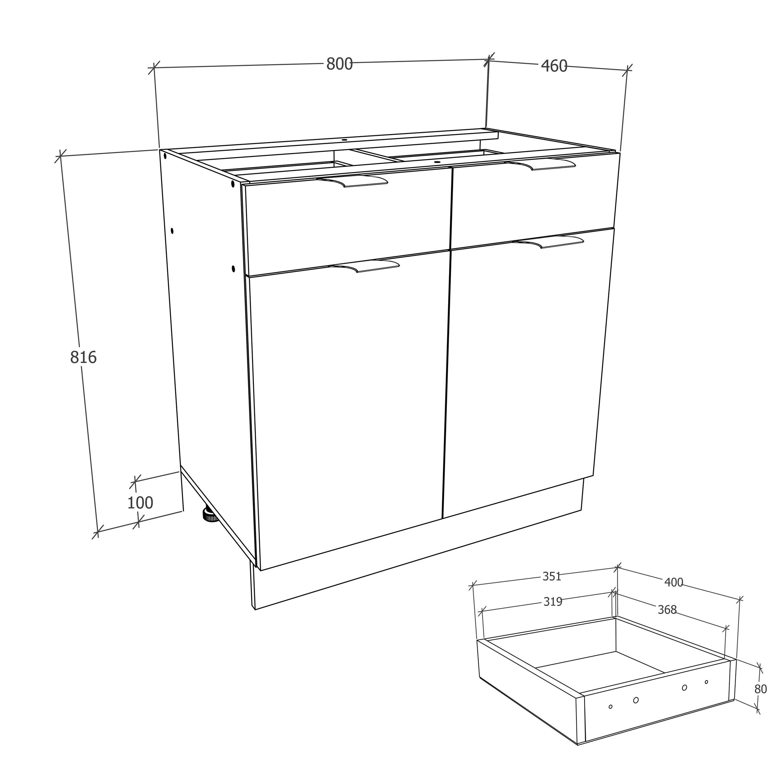 Thumbnail - Mid.you Küchenunterschrank, Anthrazit, Weiß, Kunststoff, 2 Schubladen, 80x82x46 cm, Küchen, Küchenmöbel, Küchenschränke,...