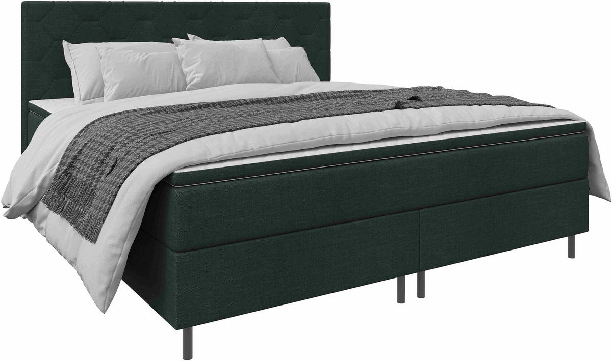 BOXSPRINGBETT 180/200 cm,  in Dunkelgrün, Matratze, Topper, H2 + H2 = mittel  - Dunkelgrün/Schwarz, KONVENTIONELL, Textil/Metall (180/200cm) - Chameo