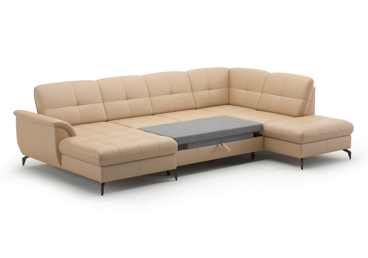 WOHNLANDSCHAFT Cappuccino Kombination Echtleder/Stoff Vliesstoff  - Schwarz/Cappuccino, MODERN, Leder/Textil (164/319/212cm) - Sit & More