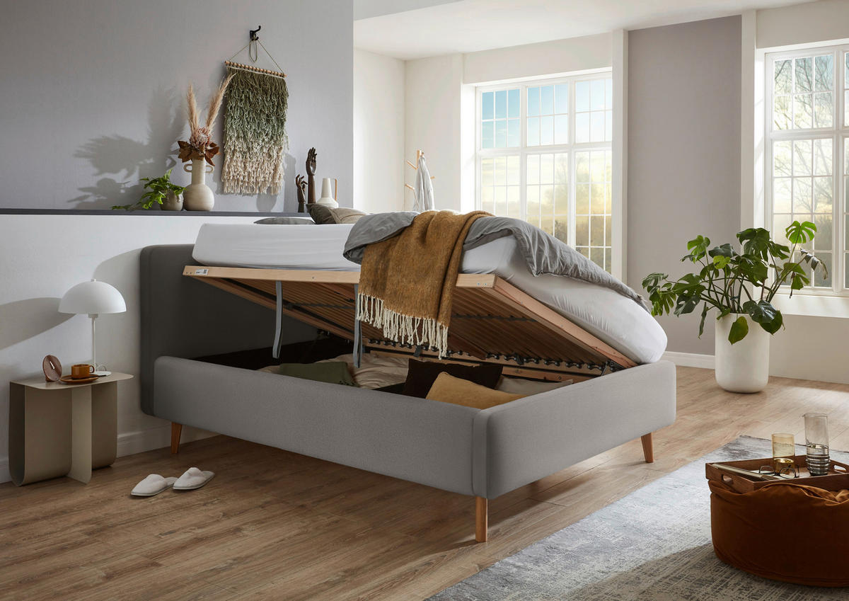 POLSTERBETT 140/200 cm  in Grau  - Eichefarben/Birkefarben, Design, Holz/Textil (140/200cm) - Xora