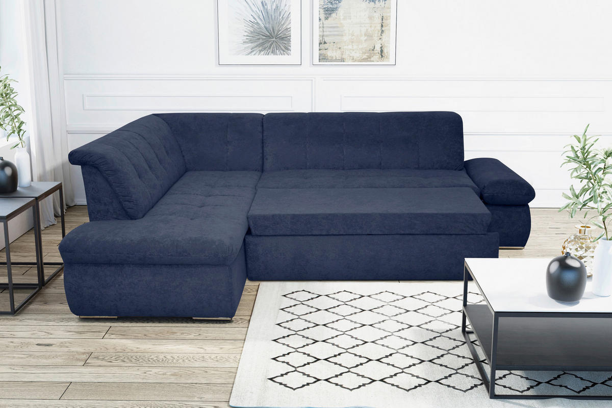 ECKSOFA Dunkelblau Mikrofaser  - Chromfarben/Dunkelblau, KONVENTIONELL, Textil/Metall (216/273cm) - MID.YOU