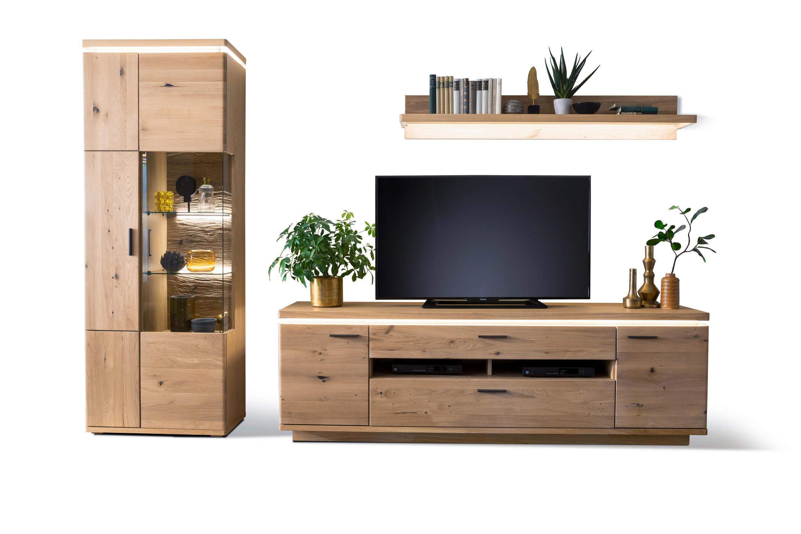 WOHNWAND  in Eichefarben  300/204/50 cm  - Eichefarben/Grau, Design, Glas/Holz (300/204/50cm) - Livetastic