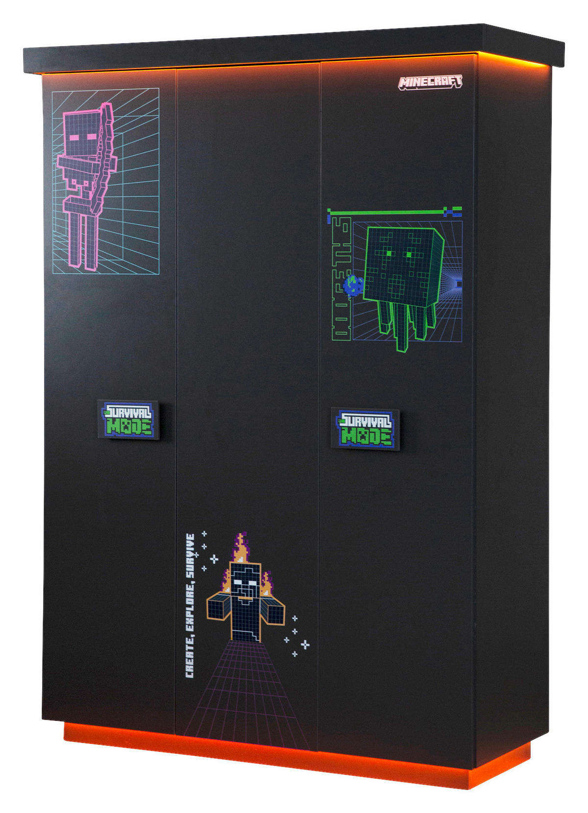 KLEIDERSCHRANK 3-türig Anthrazit  - Anthrazit/Weiß, MODERN, Holzwerkstoff (134/200/50cm) - Minecraft