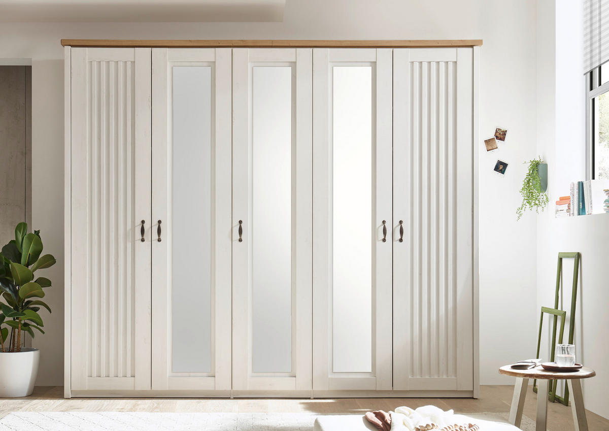 DREHTÜRENSCHRANK 265/224/60 cm 5-türig Weiß, Eichefarben  - Eichefarben/Schwarz, LIFESTYLE, Holzwerkstoff/Metall (265/224/60cm) - Landscape