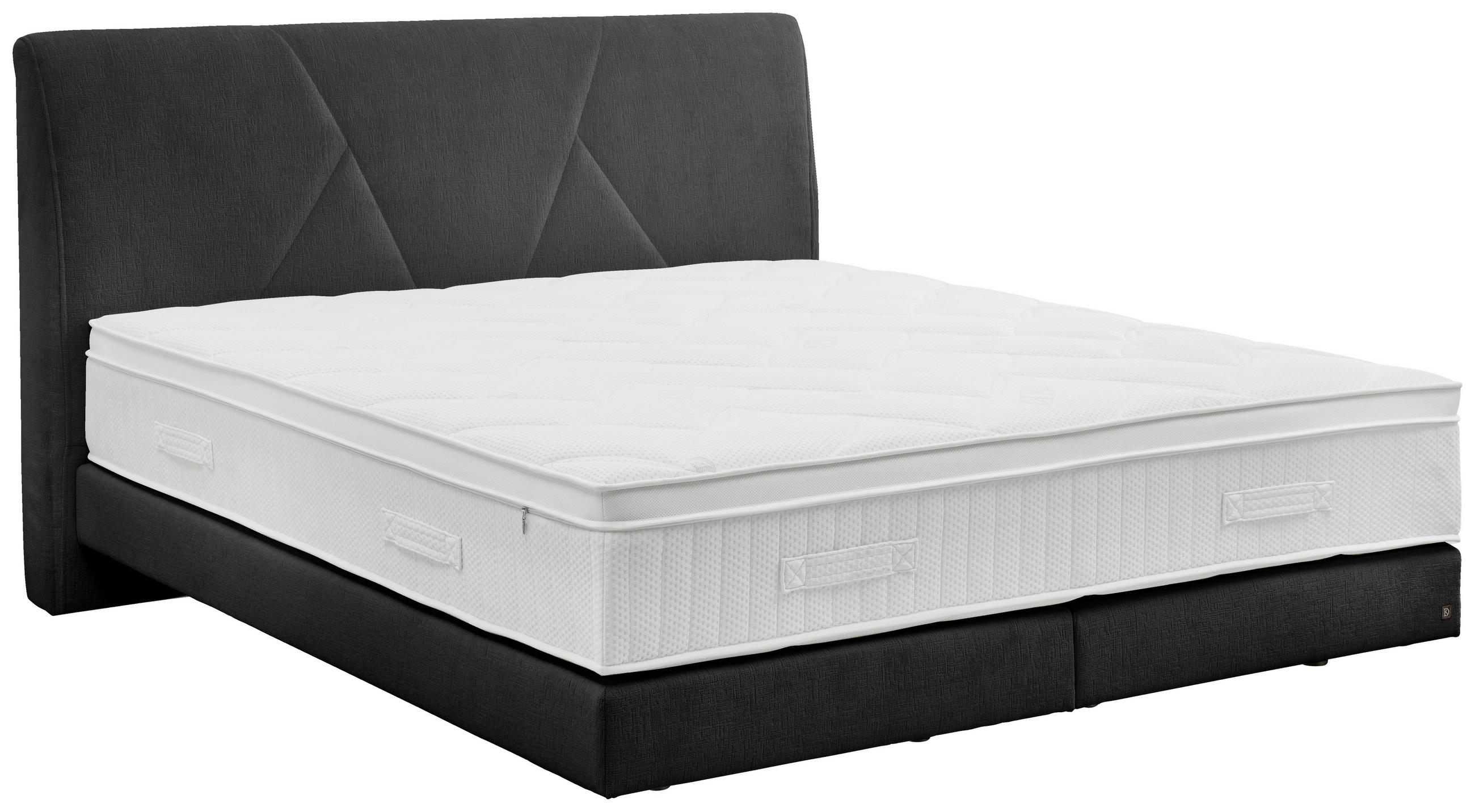 BOXSPRINGBETT 180/200 cm,  in Anthrazit, Topper, Matratzen, unterschiedliche Matratzenhärtegrade je Bettseite, H2 + H3 = mittel + fest  - Anthrazit/Schwarz, Design, Kunststoff/Textil (180/200cm) - Dieter Knoll