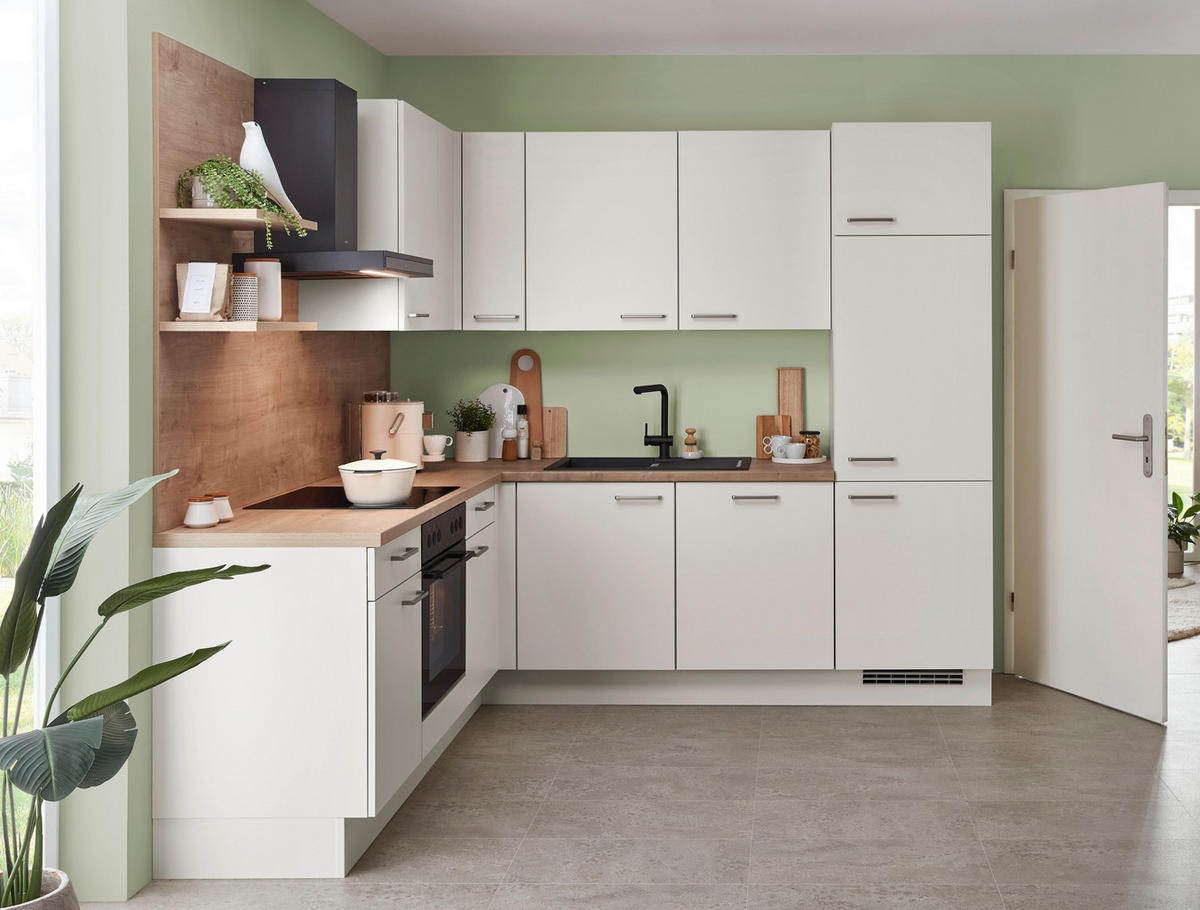 ECKKÜCHE 225/245 cm  in Eichefarben, Magnolie  - Edelstahlfarben/Eichefarben, Design, Holzwerkstoff/Metall (225/245cm) - Celina