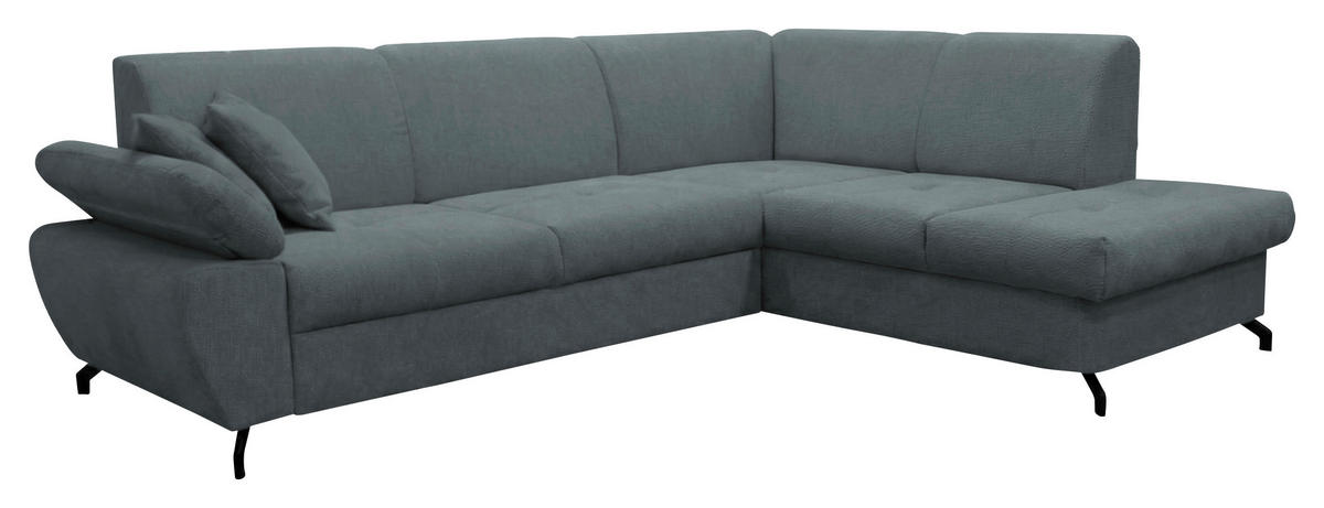 ECKSOFA CORA in Chenille Grau  261/198 cm  - Schwarz/Grau, Design, Textil/Metall (261/198cm) - MID.YOU