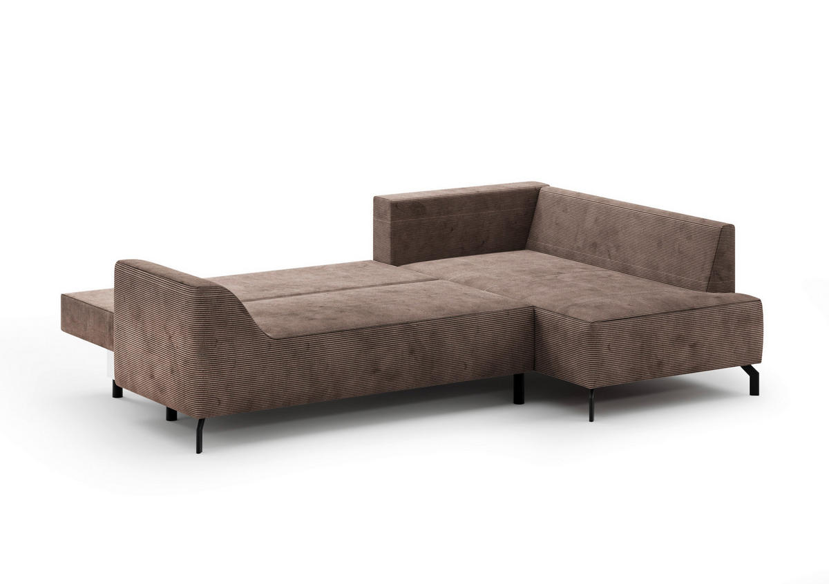 ECKSCHLAFSOFA  mit Bettkasten erhältlich, seitenverkehrt erhältlich, Schlafen auf Sitzhöhe, Bettfunktion erhältlich, Rücken echt Cord Braun  - Schwarz/Braun, Design, Textil/Metall (273/167cm) - MID.YOU