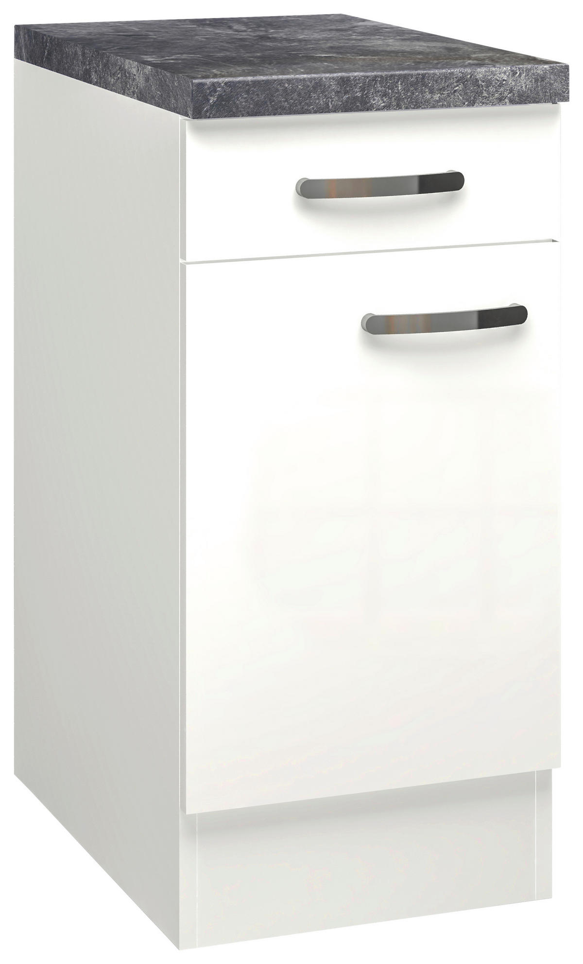 KÜCHENUNTERSCHRANK 40/86/60 cm  in Weiß, Weiß Hochglanz  - Schieferfarben/Edelstahlfarben, MODERN, Holzwerkstoff/Metall (40/86/60cm) - FlexWell