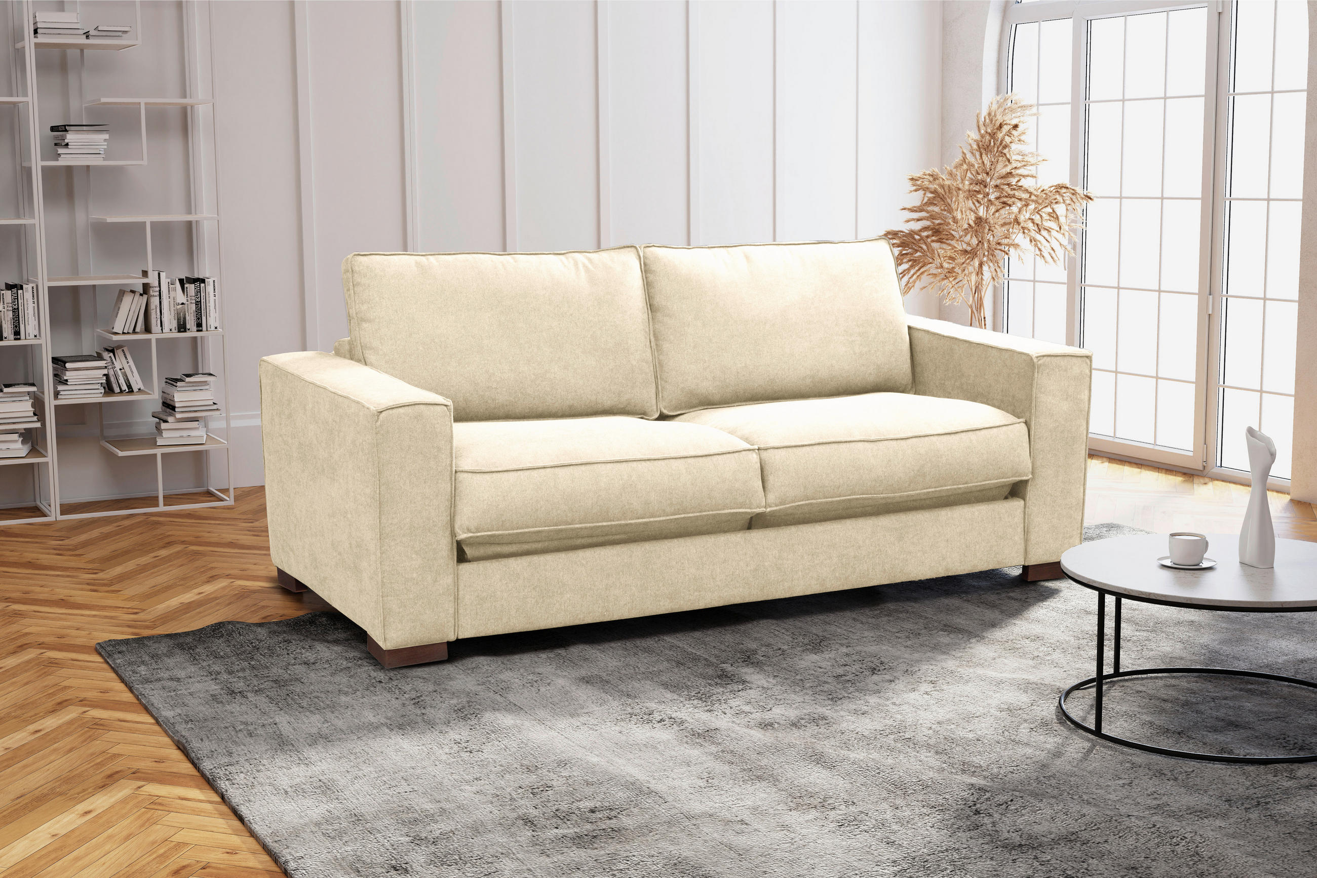 SCHLAFSOFA Webstoff Creme  - Dunkelbraun/Creme, Design, Holz/Textil (203/85/99cm) - MID.YOU