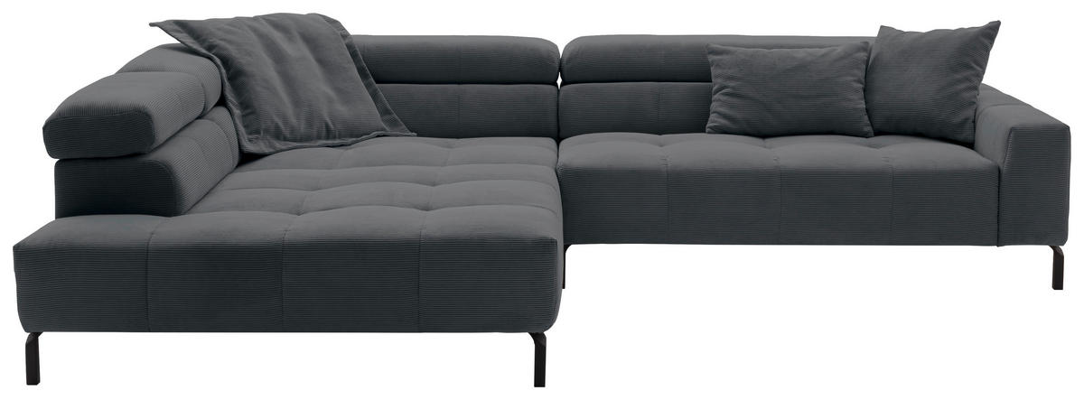 ECKSOFA in Feincord Anthrazit  - Anthrazit/Schwarz, Konventionell, Textil/Metall (219/311cm) - Hom`in