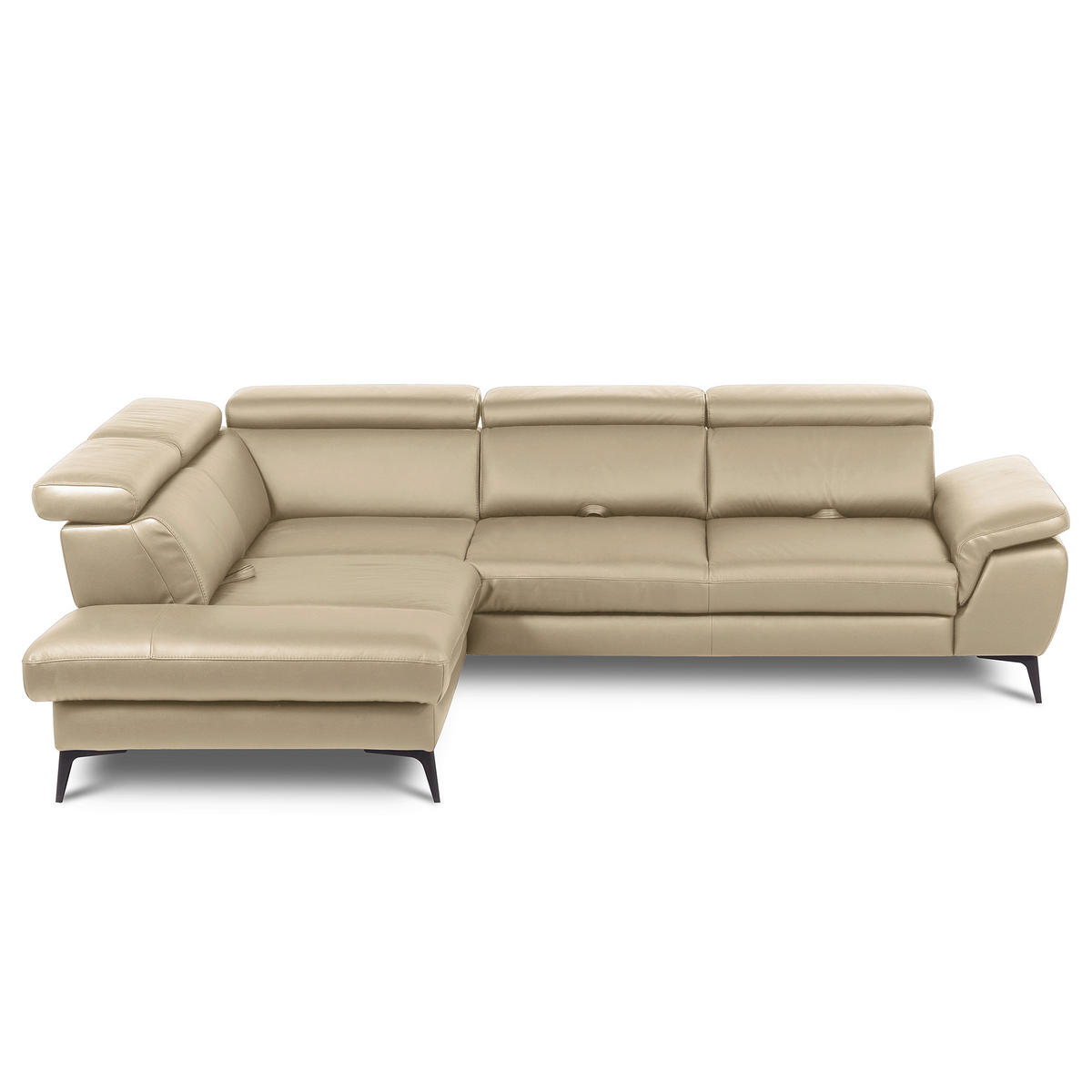 ECKSOFA Lederlook Echtleder Hellgrau  - Hellgrau/Schwarz, Design, Leder/Textil (220/274cm) - Livetastic