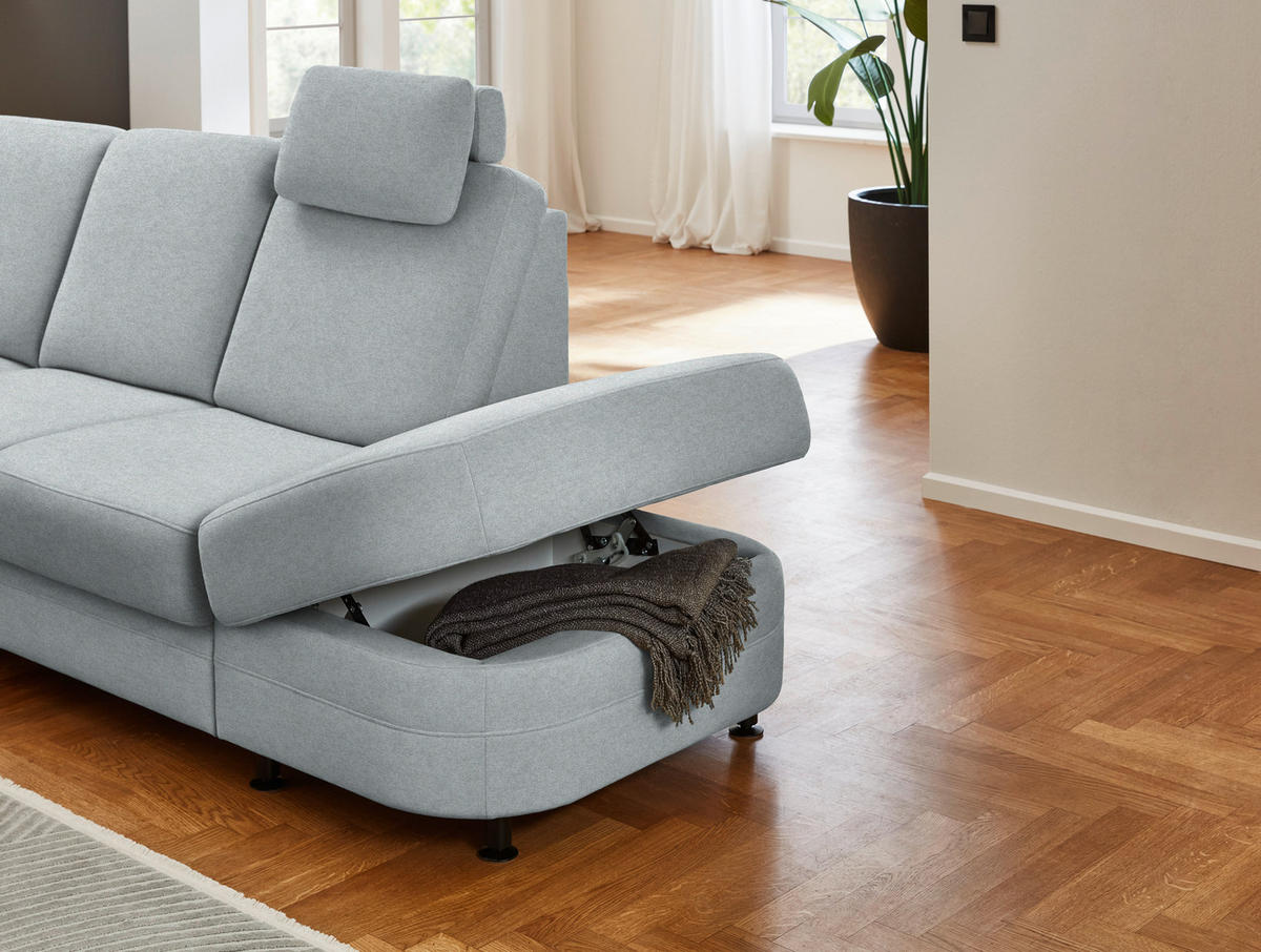 ECKSOFA Flachgewebe Grau  - Schwarz/Grau, Konventionell, Textil/Metall (269/287cm) - Beldomo System