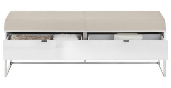 BETTBANK Lederlook Grau, Weiß  - Chromfarben/Weiß, Design, Glas/Textil (141/50/43cm) - Dieter Knoll