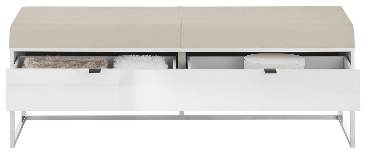 BETTBANK Lederlook Grau, Weiß  - Chromfarben/Weiß, Design, Glas/Textil (141/50/43cm) - Dieter Knoll