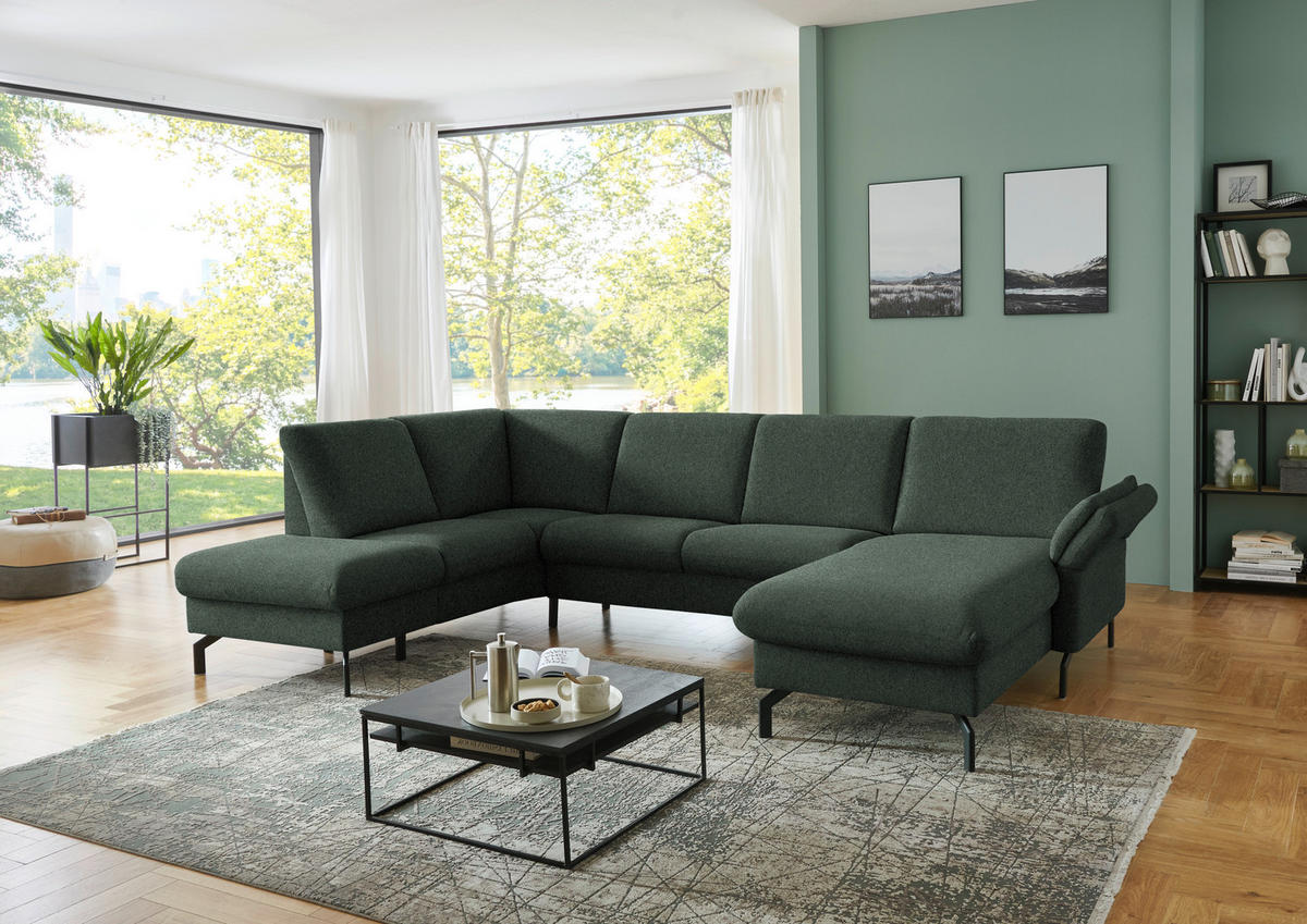 WOHNLANDSCHAFT Flachgewebe Dunkelgrün  - Dunkelgrün/Schwarz, Konventionell, Textil/Metall (190/307/170cm) - Beldomo Comfort
