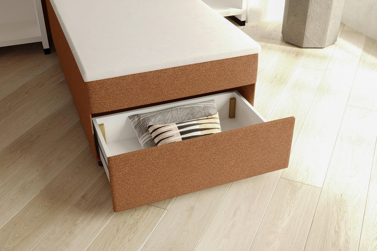 BOXBETT 90/200 cm,  in Rostfarben, Matratze, Topper, Bettschublade, H3 = fest  - Rostfarben/Schwarz, KONVENTIONELL, Kunststoff/Textil (90/200cm) - Boxxx