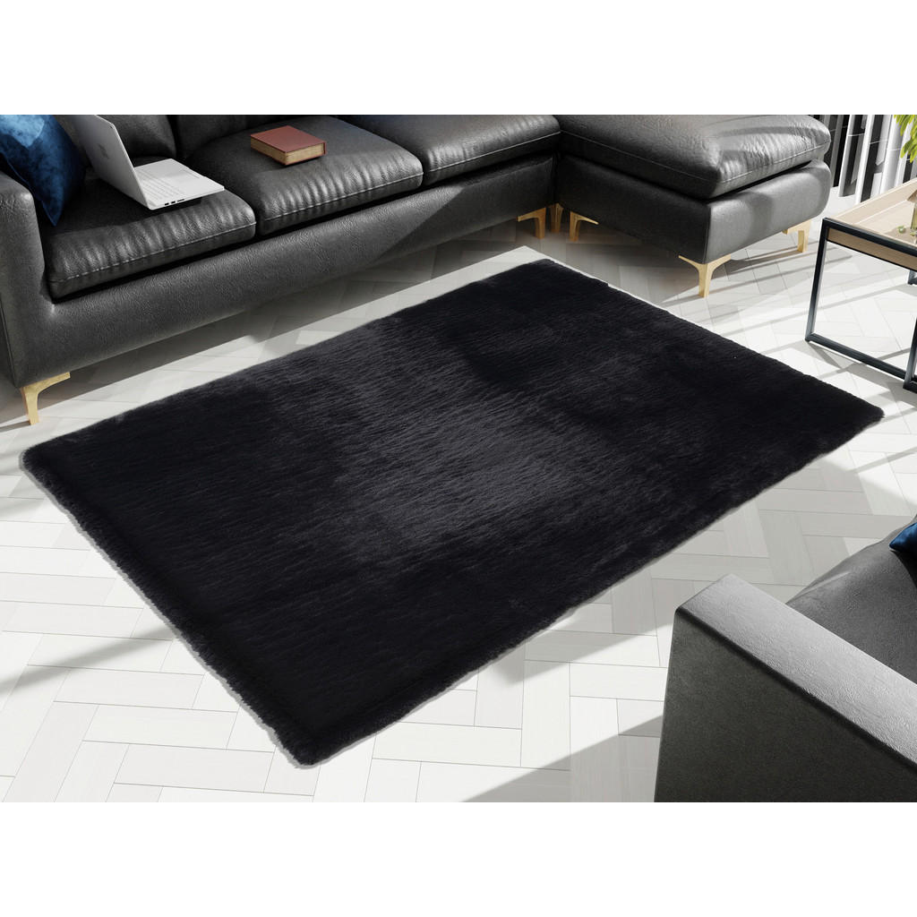 Thumbnail - Novel Hochflorteppich Silky Haven, Schwarz, Textil, Uni, rechteckig, 67x130 cm, Oeko-Tex® Standard 100, für Fußbodenheiz...