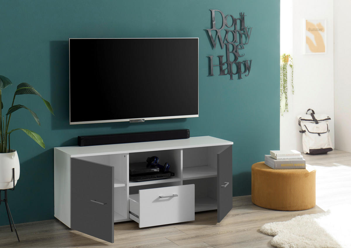 COMODĂ TV 135/54/37 cm  - alb/grafit, Modern, plastic/material pe bază de lemn (135/54/37cm) - Carryhome