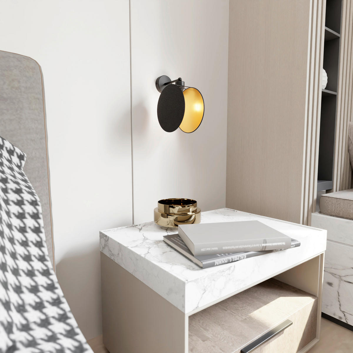 WANDLEUCHTE  20/22/26 cm    - Schwarz, Design, Textil/Metall (20/22/26cm)