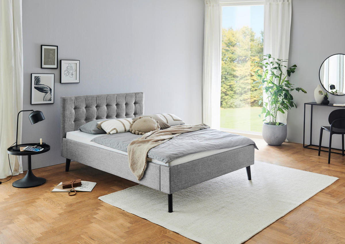 POLSTERBETT 140/200 cm  in Grau  - Schwarz/Grau, Basics, Holz/Textil (140/200cm) - Boxxx