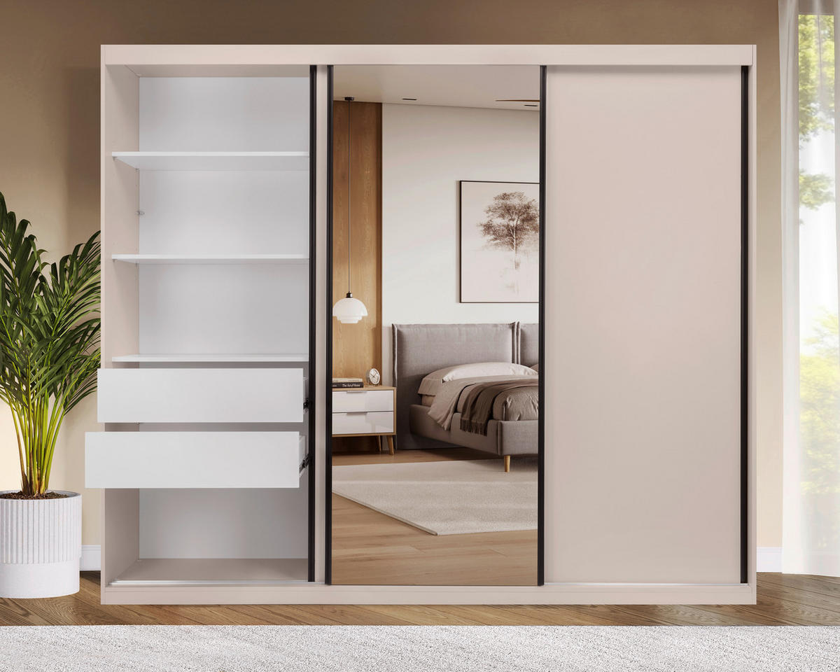 SCHIEBETÜRENSCHRANK 250/215/59,5 cm 3-türig  - Kaschmir/Schwarz, MODERN, Holzwerkstoff/Metall (250/215/59,5cm) - MID.YOU