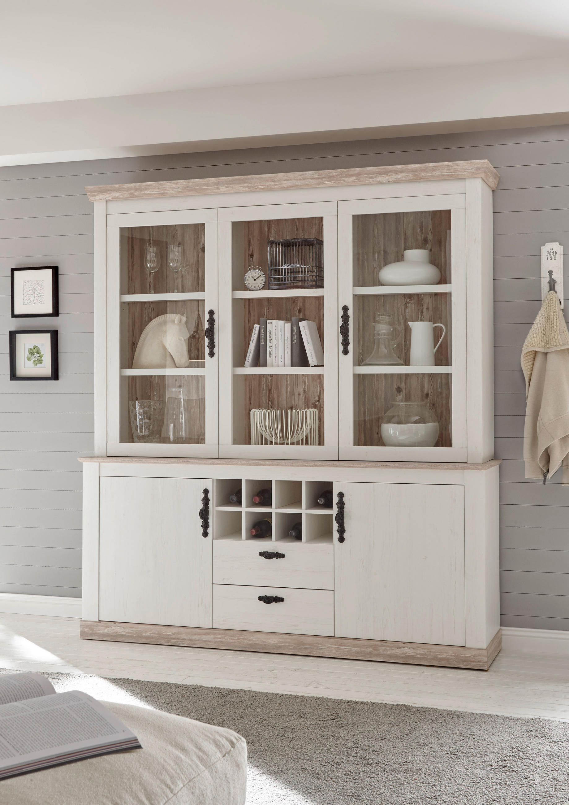 BUFFET 184/205/44 cm  in Pinienfarben, Hellbraun  - Hellbraun/Schwarz, Design, Holzwerkstoff/Metall (184/205/44cm) - MID.YOU